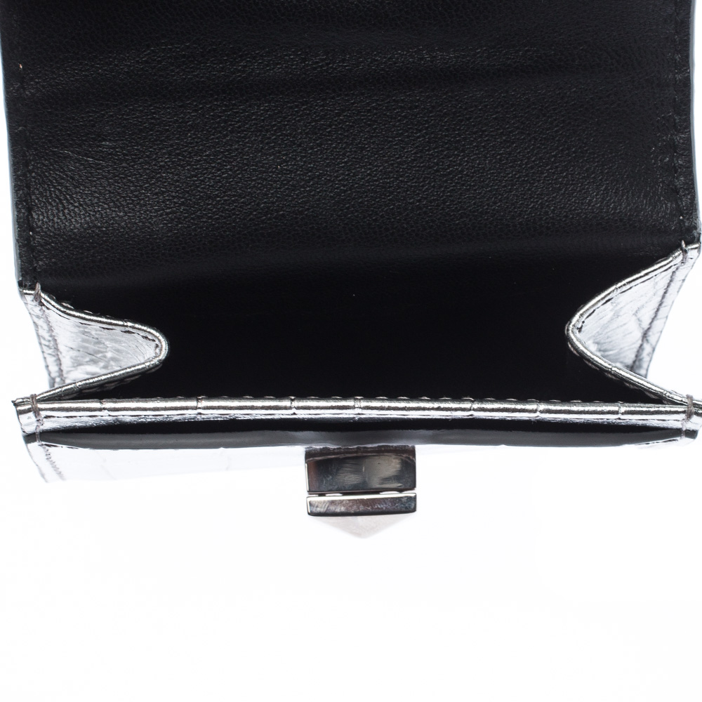 

Alexander McQueen Silver Croc Embossed Leather Business Card Holder