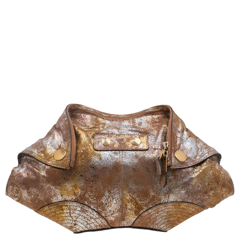 Pre Owned Alexander McQueen De Manta Faithful Gold Lamina Metallic Fold-over Clutch