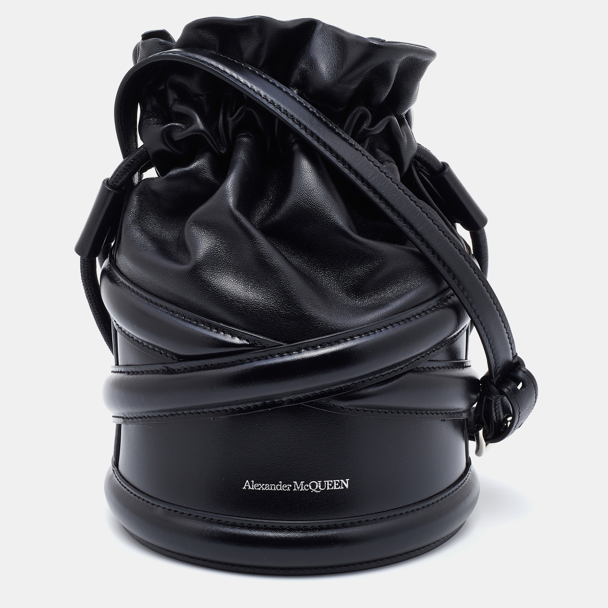 Pre Owned Alexander McQueen Black Leather Soft Curve Drawstring Bucket Bag