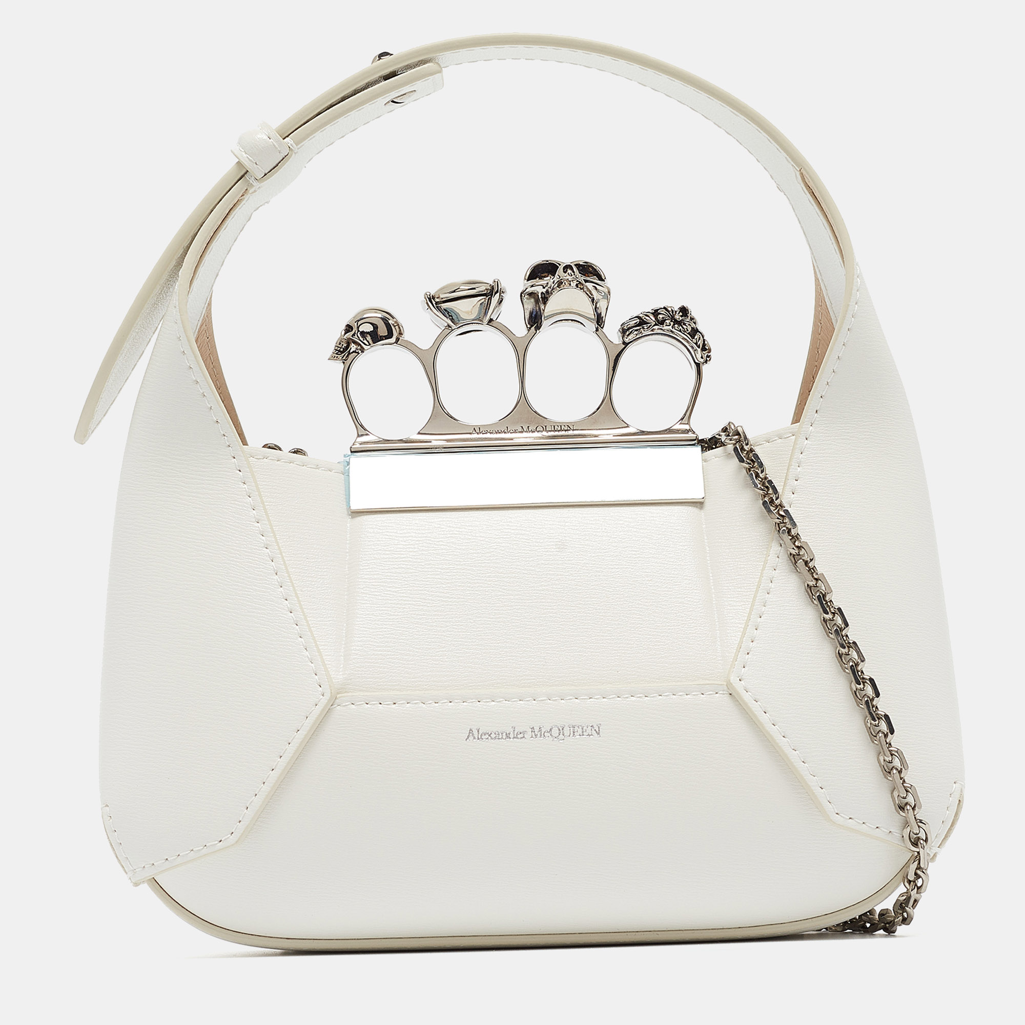 Pre-owned Alexander Mcqueen White Leather Mini Jeweled Hobo