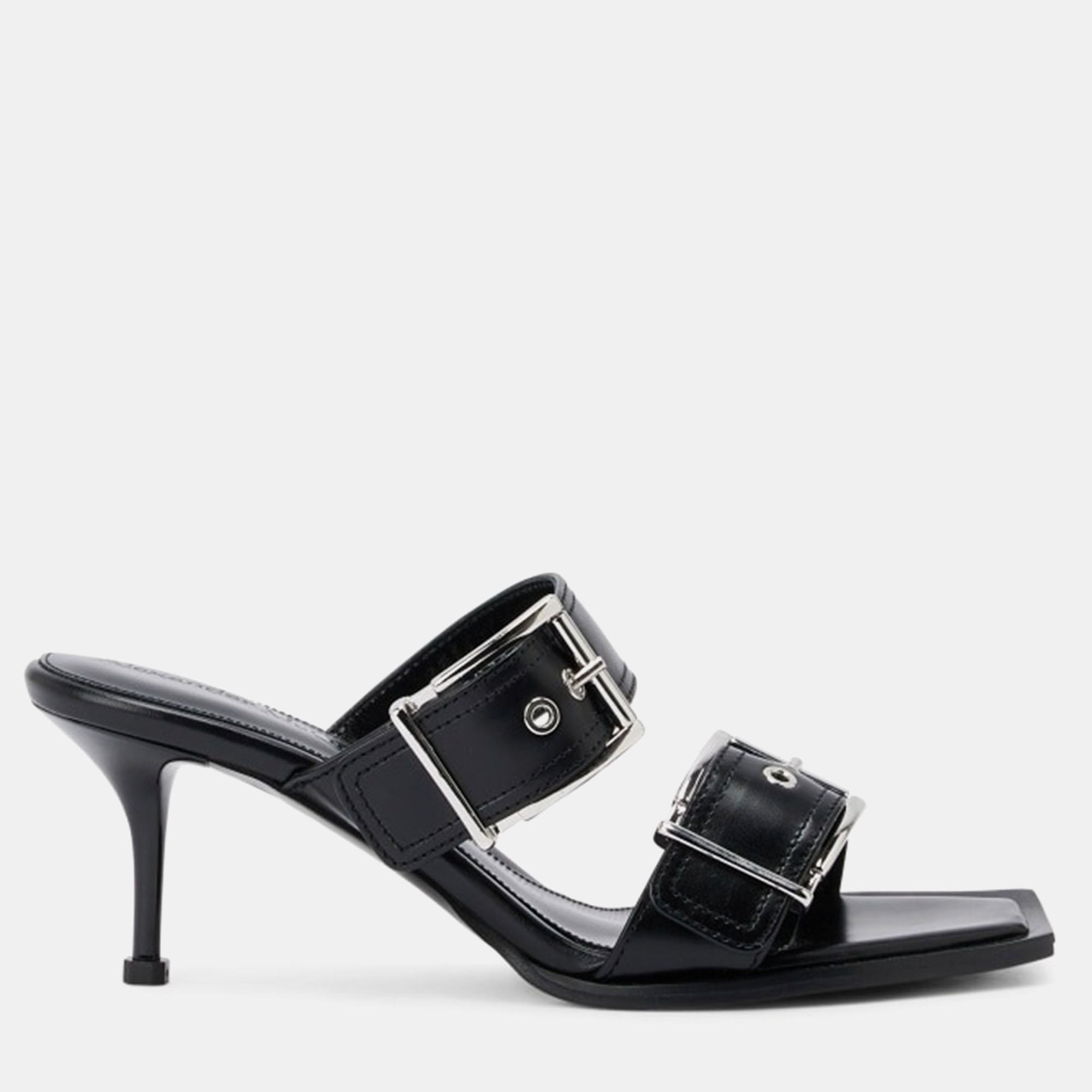 Pre-owned Alexander Mcqueen Black Leather Leath Sleath Boxcarsi Sandal Eu 36