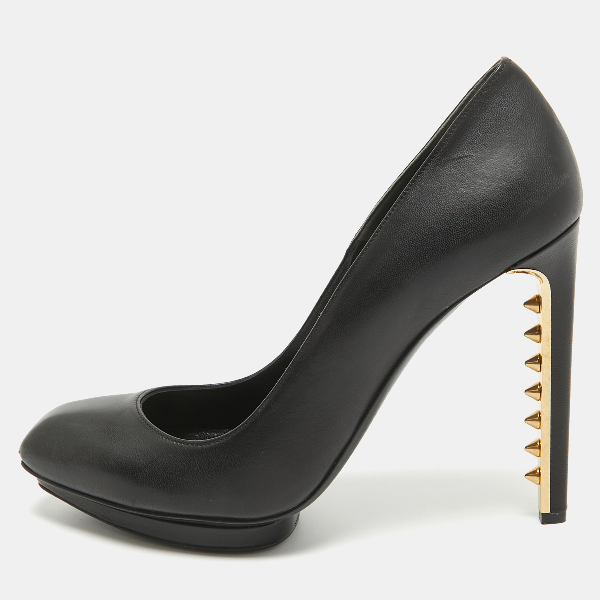 

Alexander McQueen Black Leather Spikes Heel Pumps Size