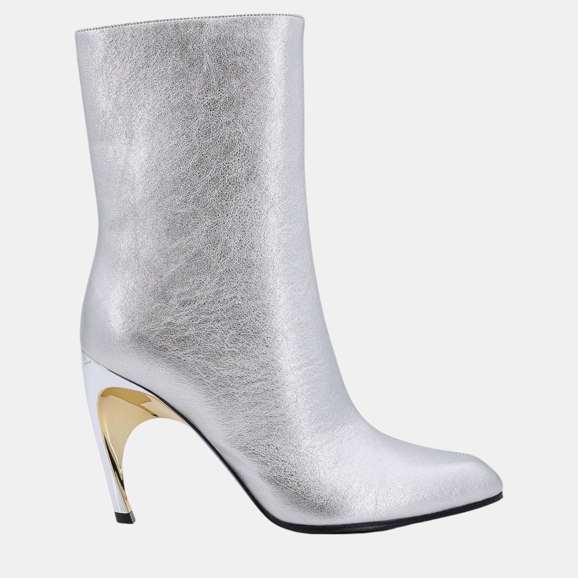 

Alexander McQueen Metallic Silver Leather Armadillo Boots