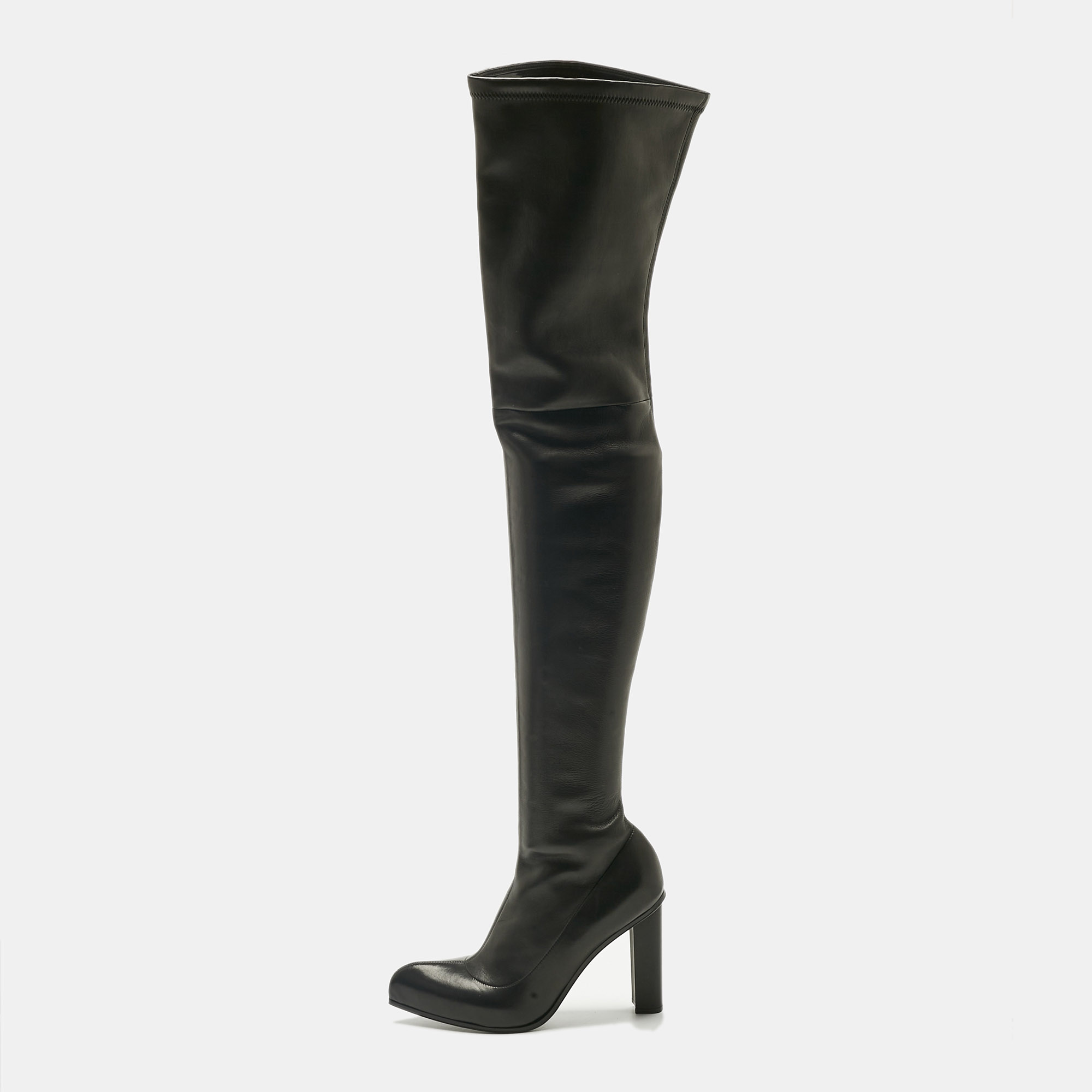 Pre-owned Alexander Mcqueen Black Leather Thigh High Boots Size 40