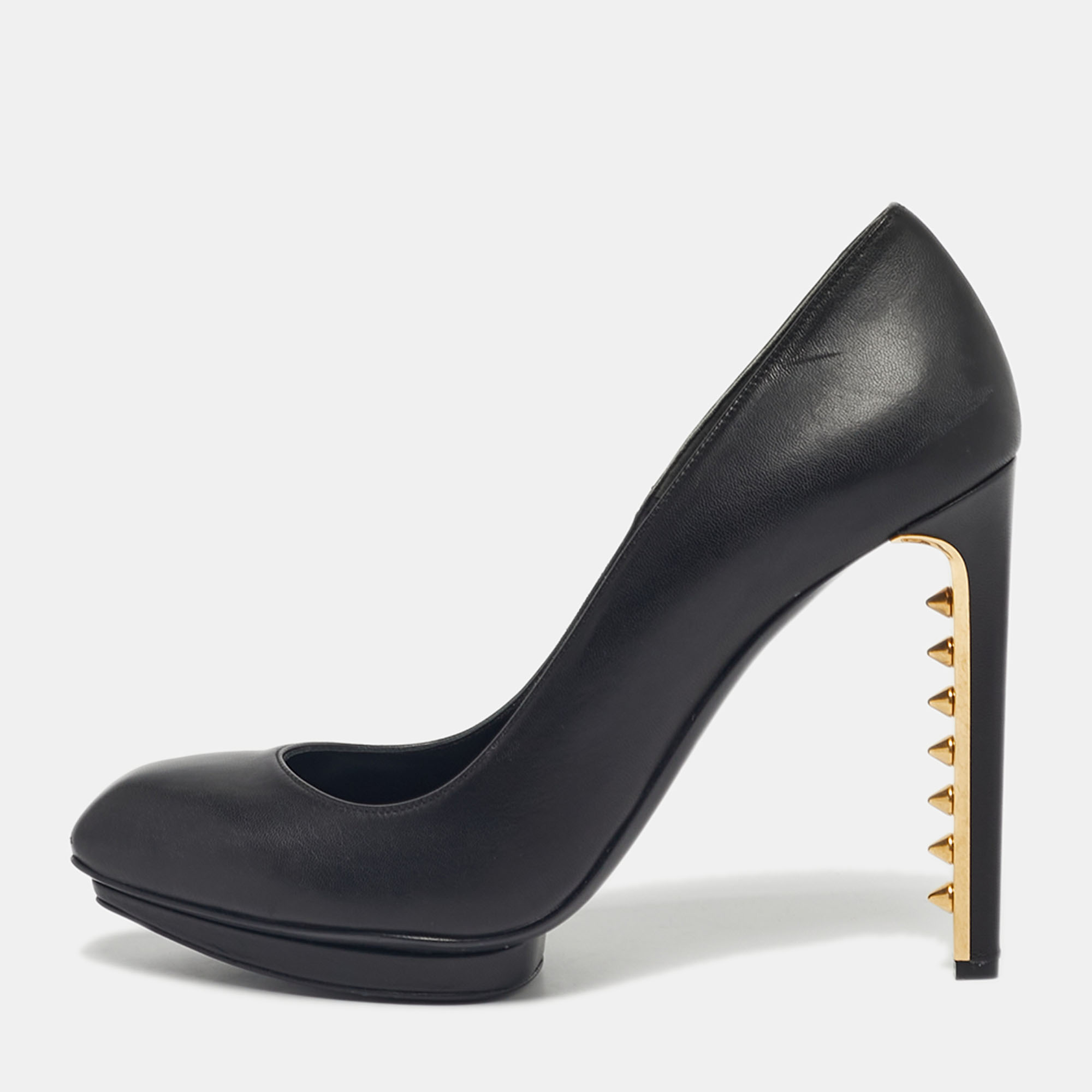 Pre-owned Alexander Mcqueen Black Leather Spikes Heel Pumps Size 40