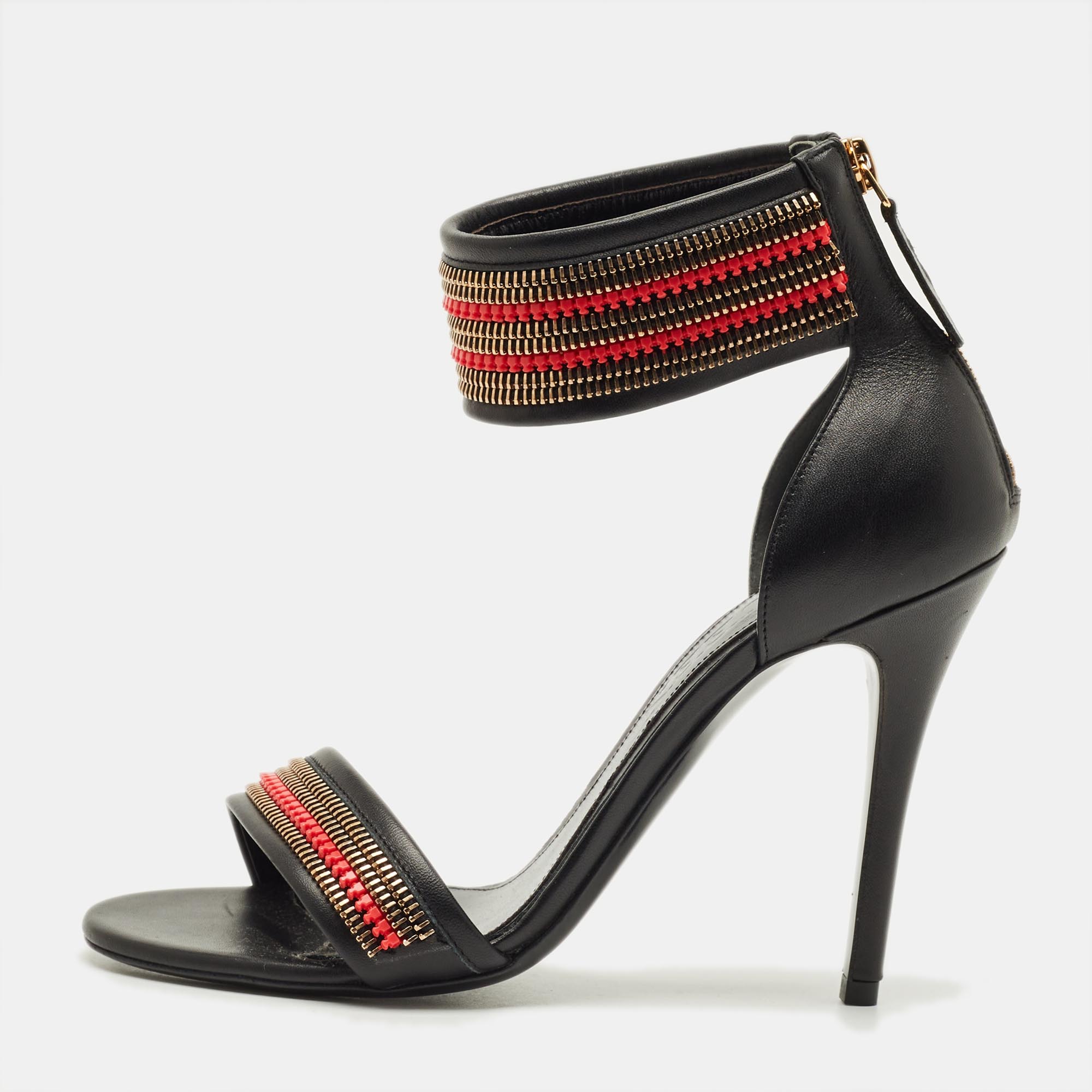 

Alexander McQueen Zipper Size  Black Leather Ankle Strap Sandals