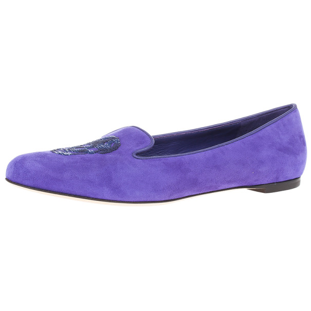 Pre Owned Alexander McQueen Purple Velvet Sequin Skull Smoking Slippers Size 39.5