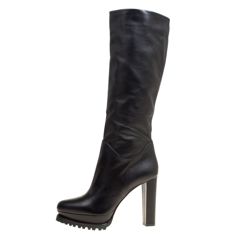 

Alexander McQueen Black Leather Platform Knee Boots Size