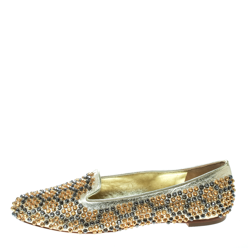 

Alexander McQueen Metallic Gold Studded Leather Smoking Slippers Size