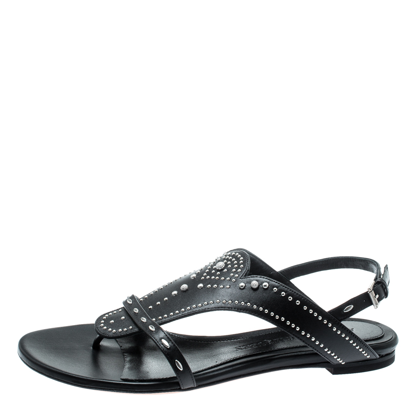 

Alexander McQueen Black Studded Leather Flat Sandals Size