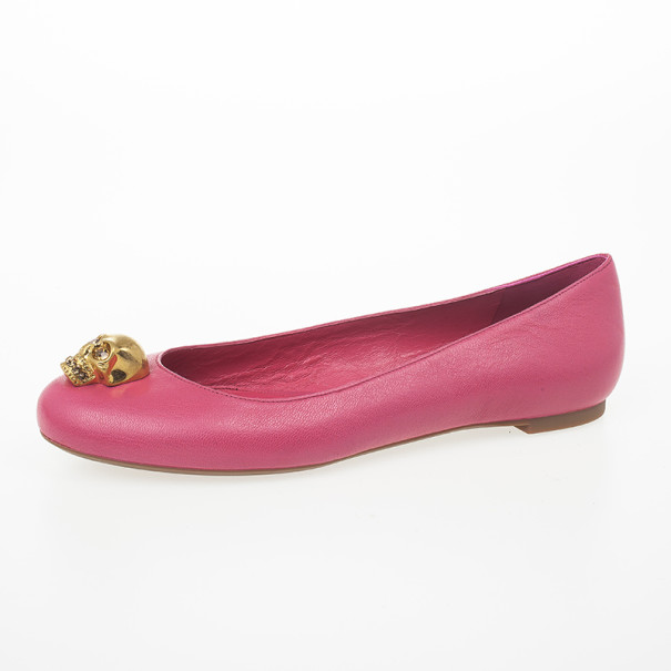 Pre Owned Alexander McQueen Pink Skull City Ballet Flats Size 38.5