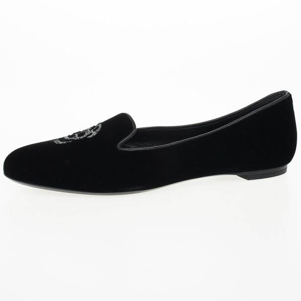 Pre Owned Alexander McQueen Black Velvet Skull Smoking Slippers Size 36.5 