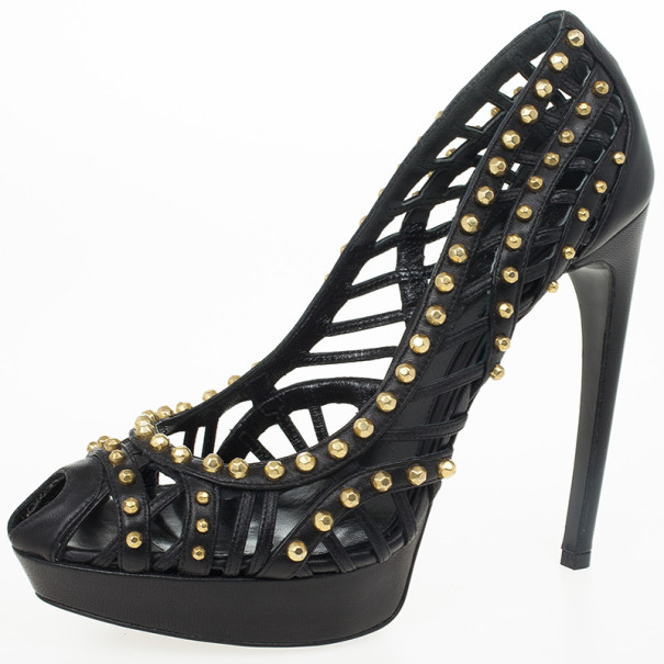 مملوكة مسبقًا Alexander McQueen Black Cutout Studded Pumps Size 40 