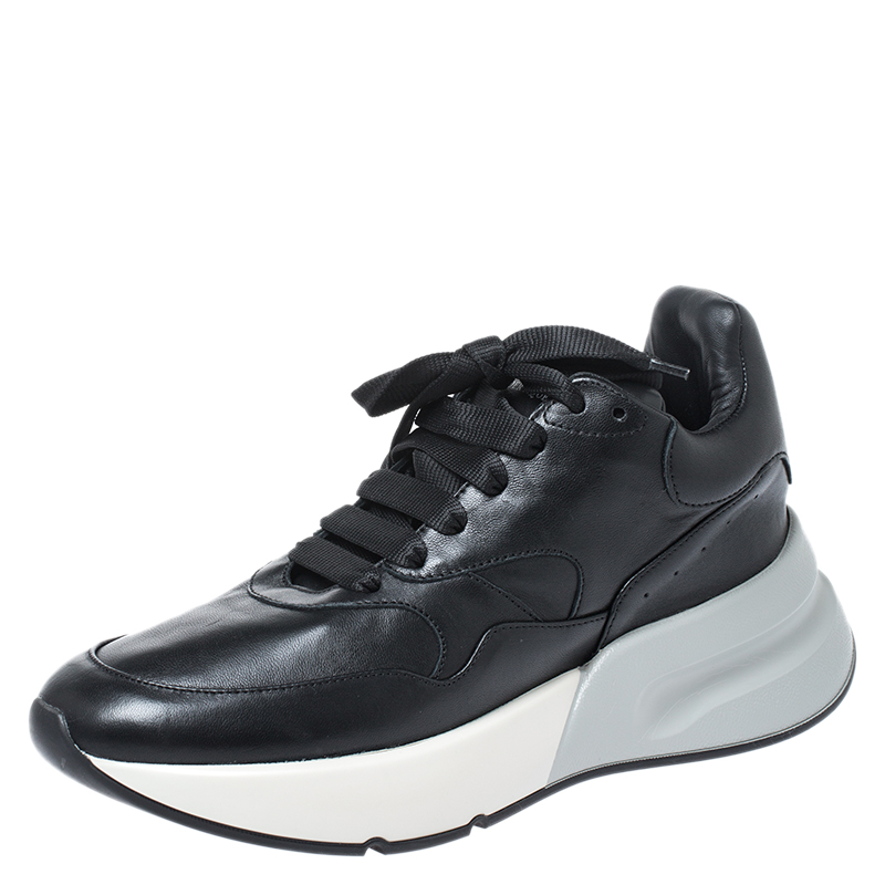Pre Owned Alexander McQueen Black Leather Larry Low Top Sneakers Size 39.5