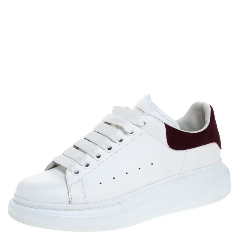Alexander McQueen White Leather And Burgundy Suede Lace Up Platform  Sneakers Size 39