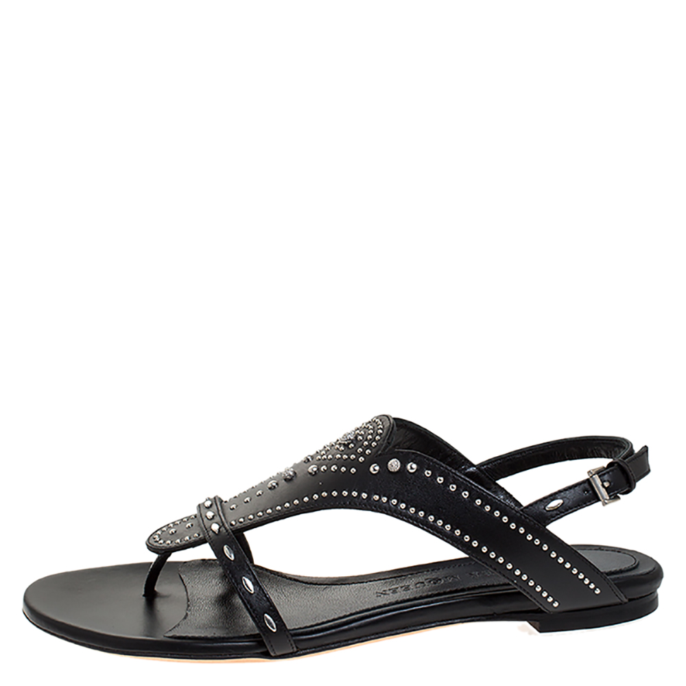 

Alexander McQueen Black Studded Leather Flat Sandals Size