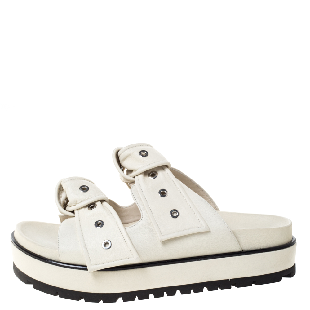 

Alexander McQueen White Leather Birkenstock Rivet Bow Tie Slide Sandals Size