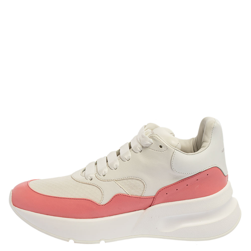 

Alexander McQueen White/Pink Leather Oversized Runner Low Top Sneakers Size