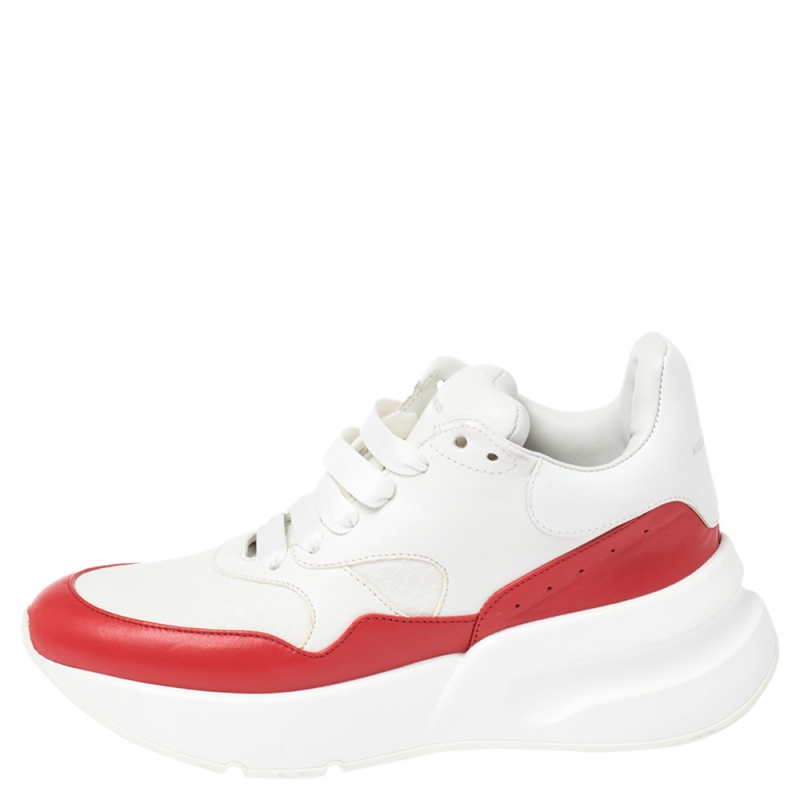 

Alexander McQueen White/Red Leather And Mesh Oversized Runner Low Top Sneakers Size