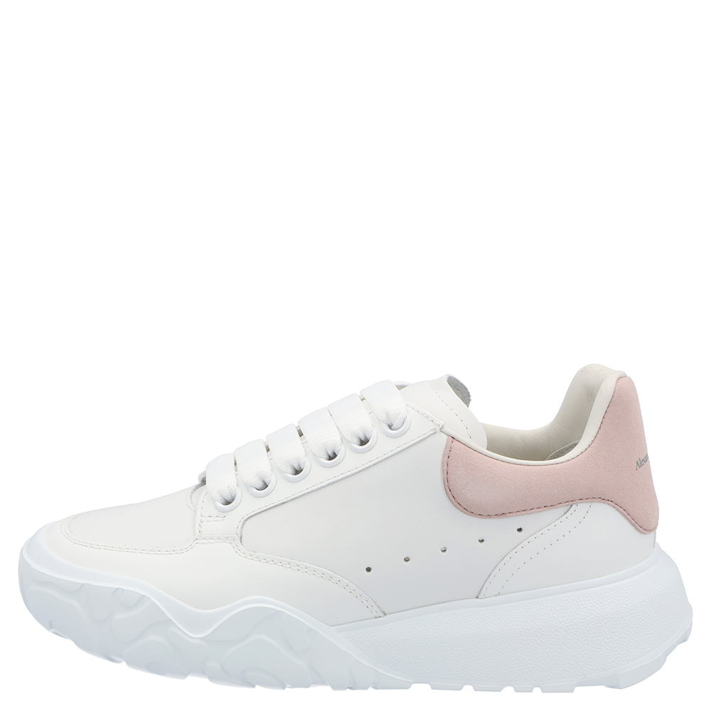 

Alexander McQueen White/Pink Leather Oversized Court Sneakers Size EU