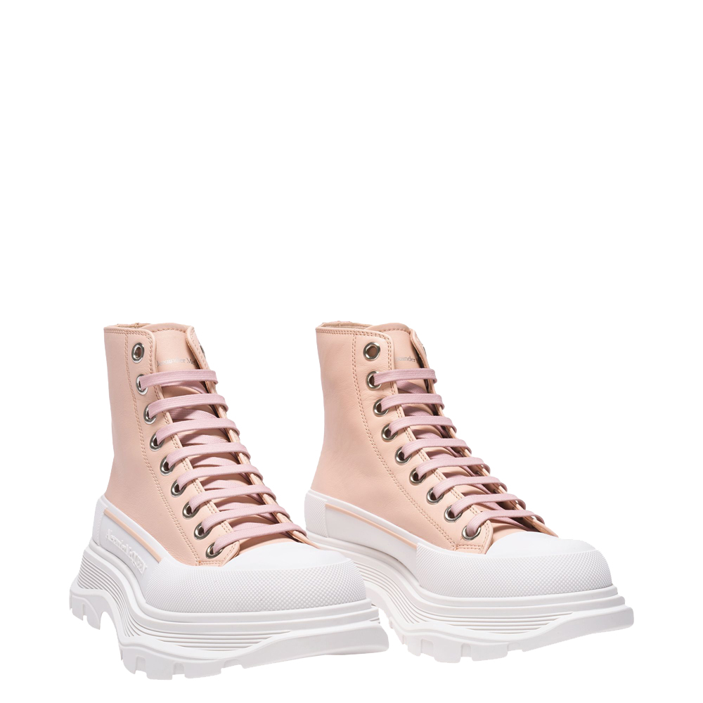 

Alexander McQueen Pink Leather Tread Slick High Top Sneakers Size EU