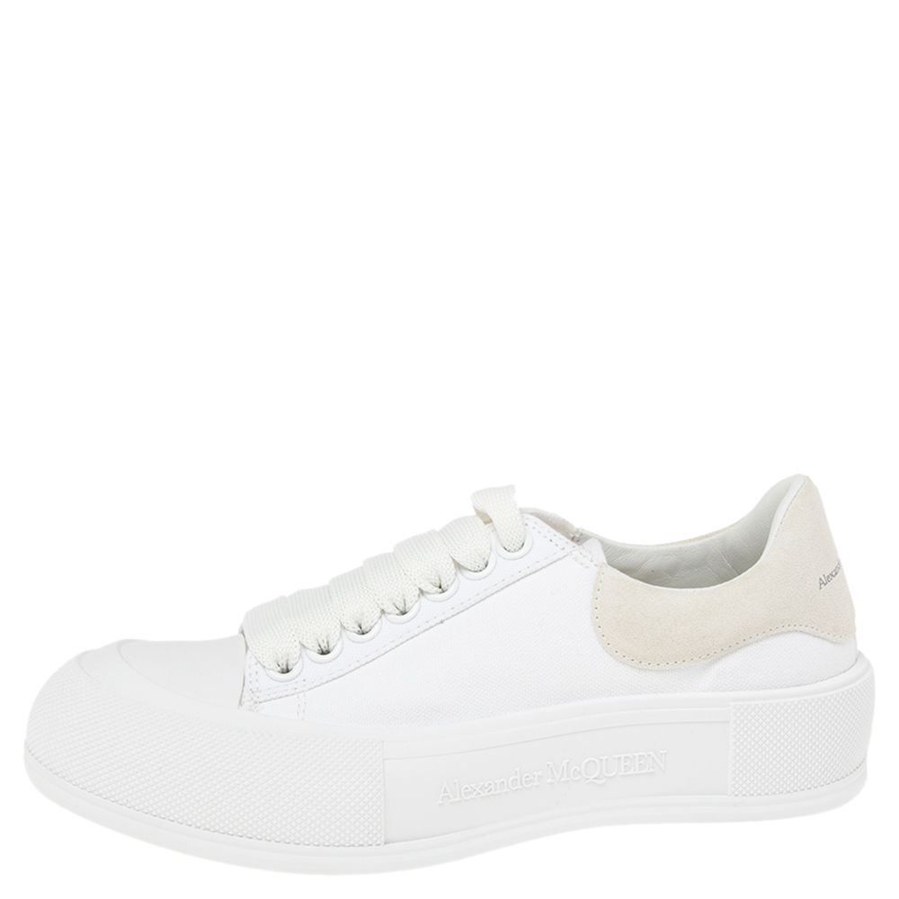 

Alexander McQueen White/Grey Canvas And Suede Oversized Sneakers Size