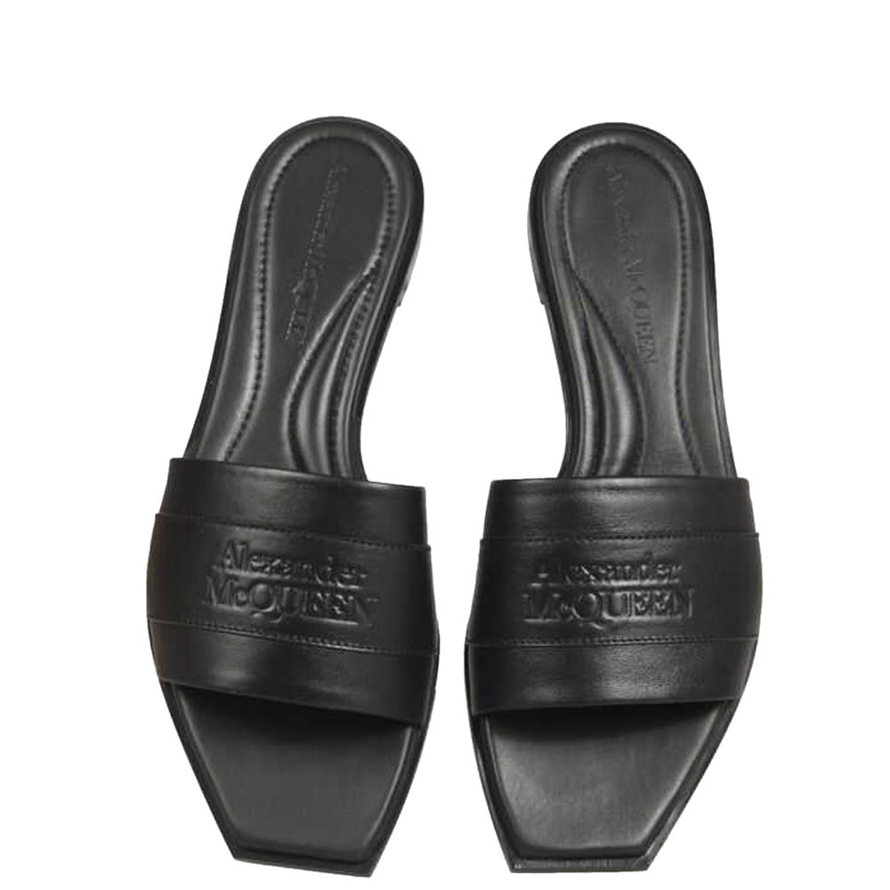 

Alexander McQueen Black Leather Logo-embossed Sandals Size IT