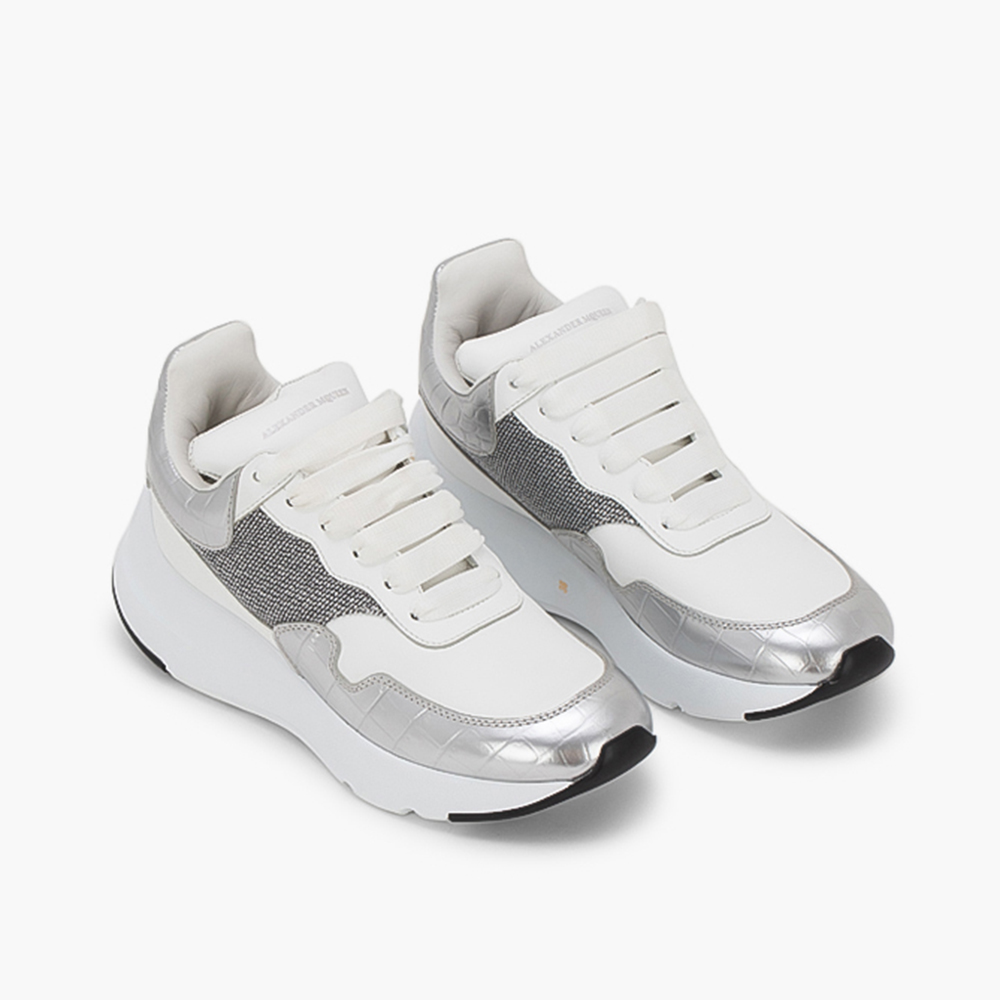 

Alexander McQueen White Leather Metallic Wedge Sneakers Size EU