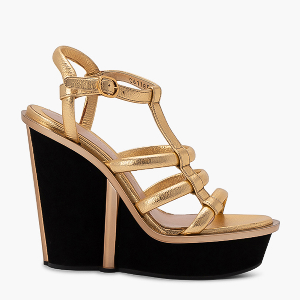 gold strappy wedge