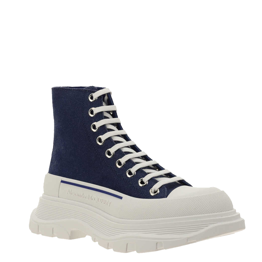 

Alexander McQueen Blue/White Tread Slick Lace up Boots Size IT