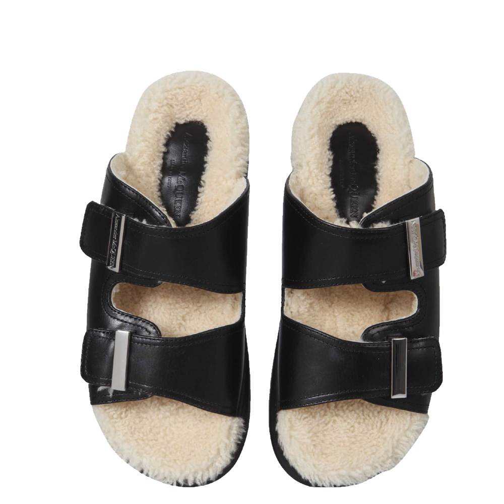 

Alexander McQueen Black Leather and Shearling Hybrid Slides Size IT