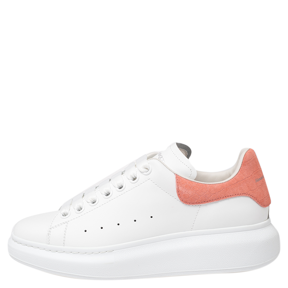 

Alexander McQueen White-Pink Leather And Croc Embossed Leather Oversized Sneakers Size