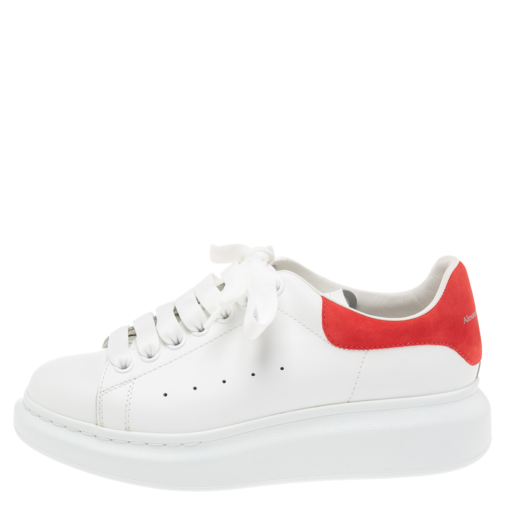 

Alexander McQueen White/Red Leather and Suede Oversized Sneakers Size