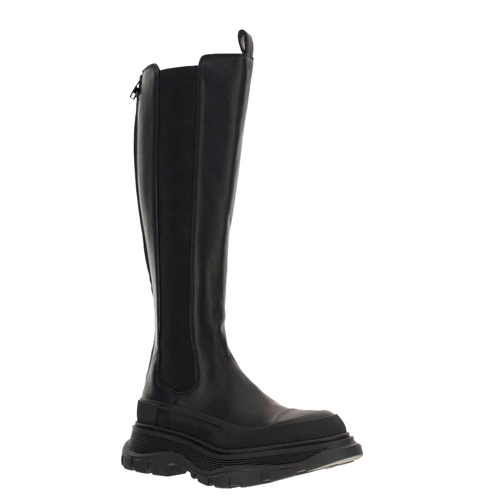 

Alexander McQueen Black Tread Slick Knee High Boots Size IT