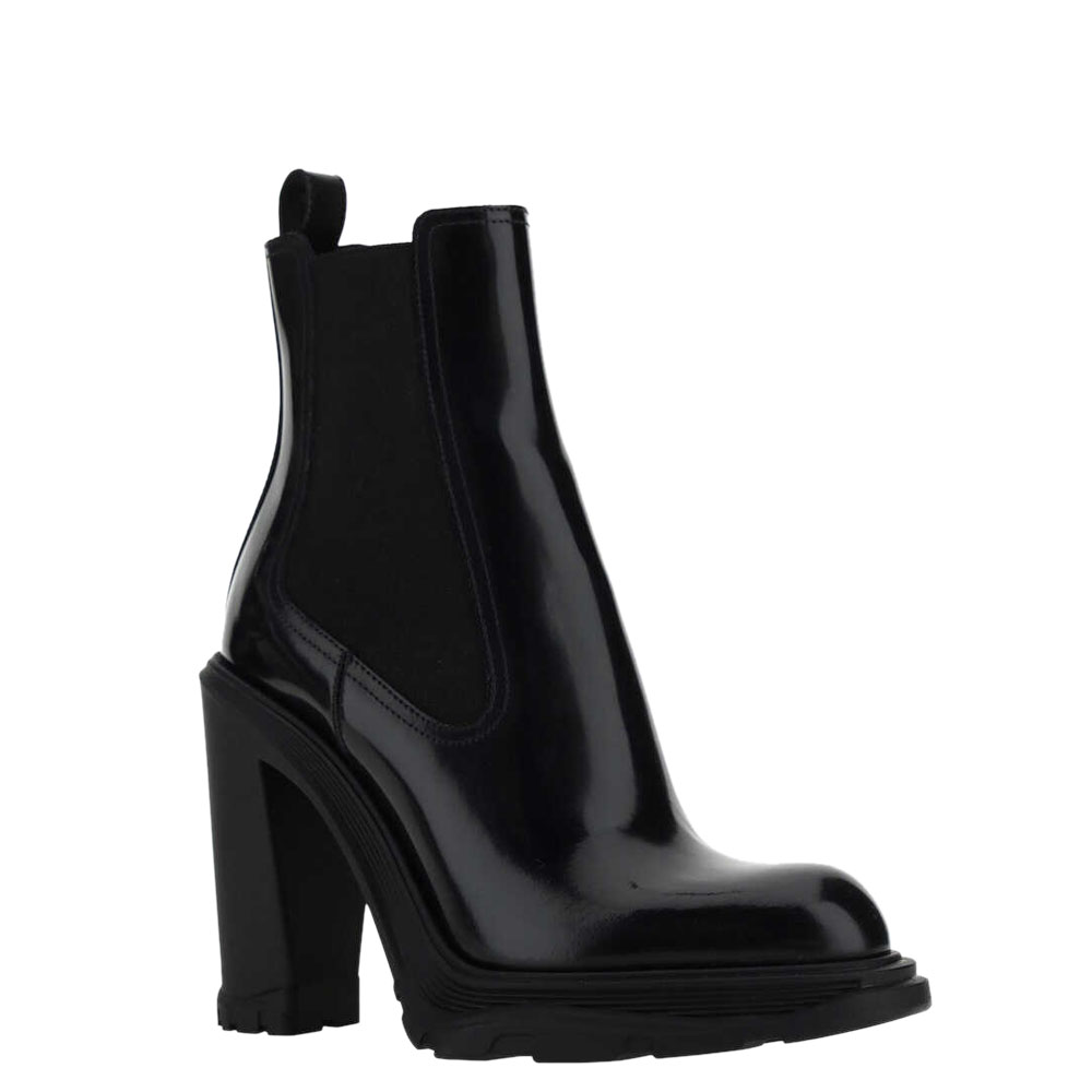 

Alexander McQueen Black Leather Tread Heeled Chelsea Boot Size IT