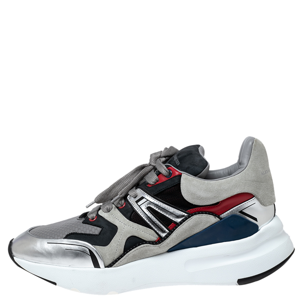 

Alexander McQueen Grey/Silver Suede And Leather Runner Low Top Sneakers Size, Multicolor