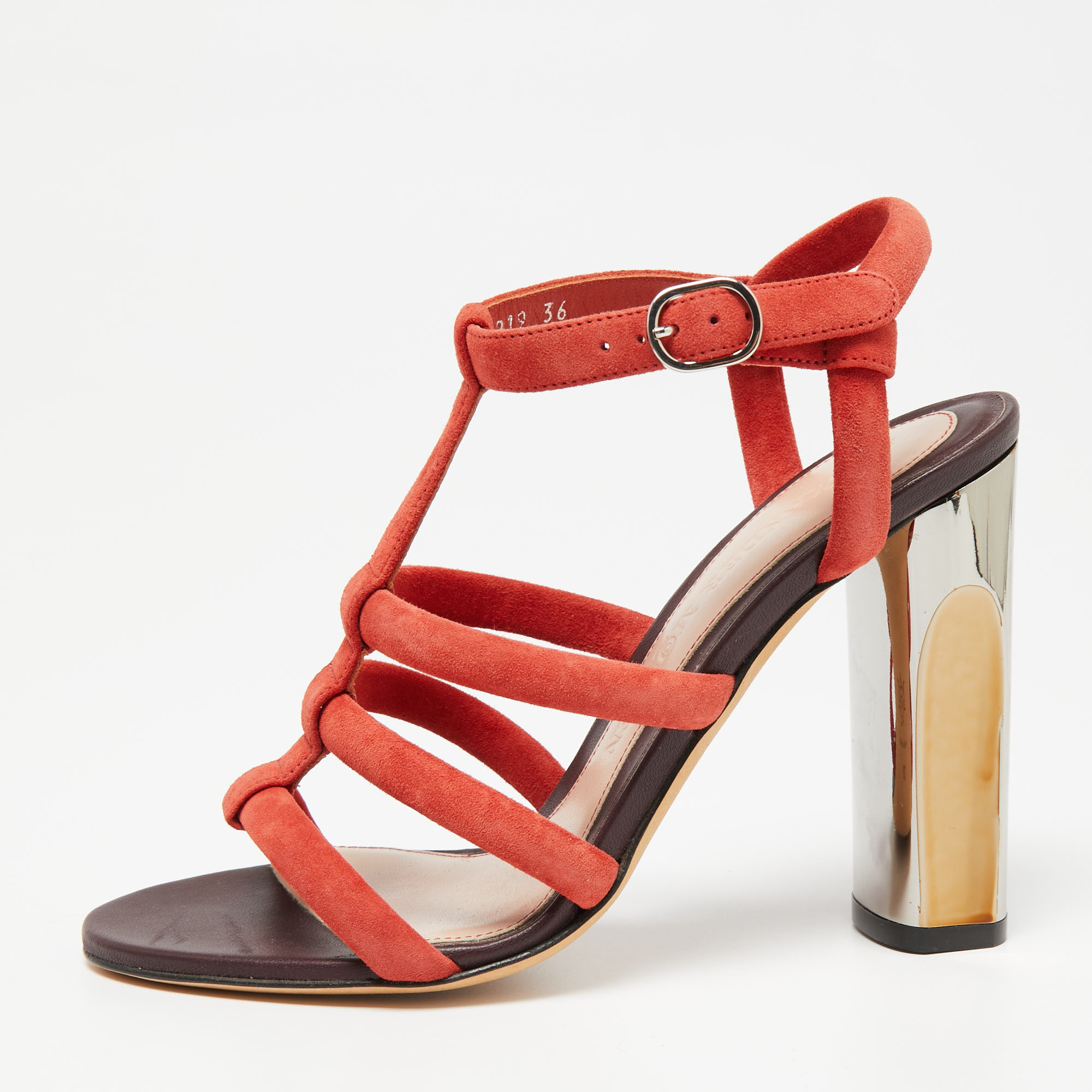 Pre-owned Alexander Mcqueen Red Suede Block Heel Strappy Sandals Size ...