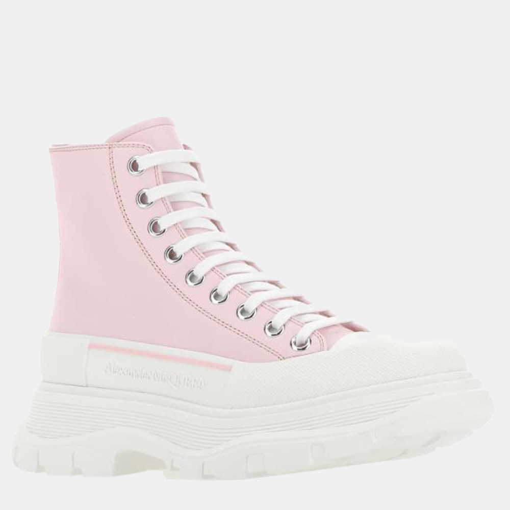 

Alexander Mcqueen Pink/White tread Slick Lace up Boots Size EU