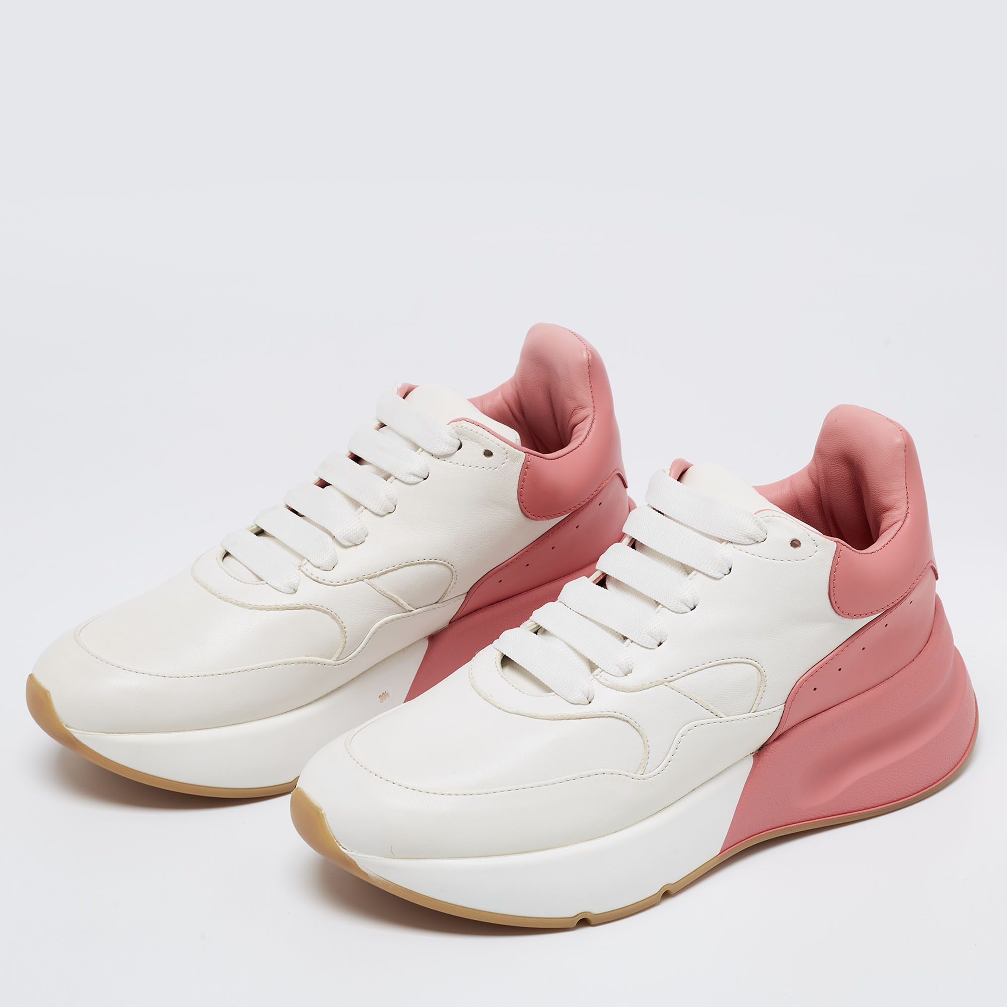

Alexander McQueen White/Pink Leather Oversized Runner Low Top Sneakers Size