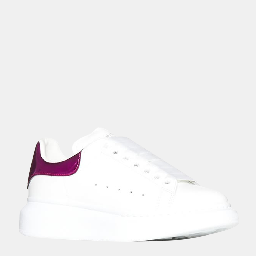 

Alexander Mcqueen White/Metallic Purple Leather Oversized Sneakers Size EU