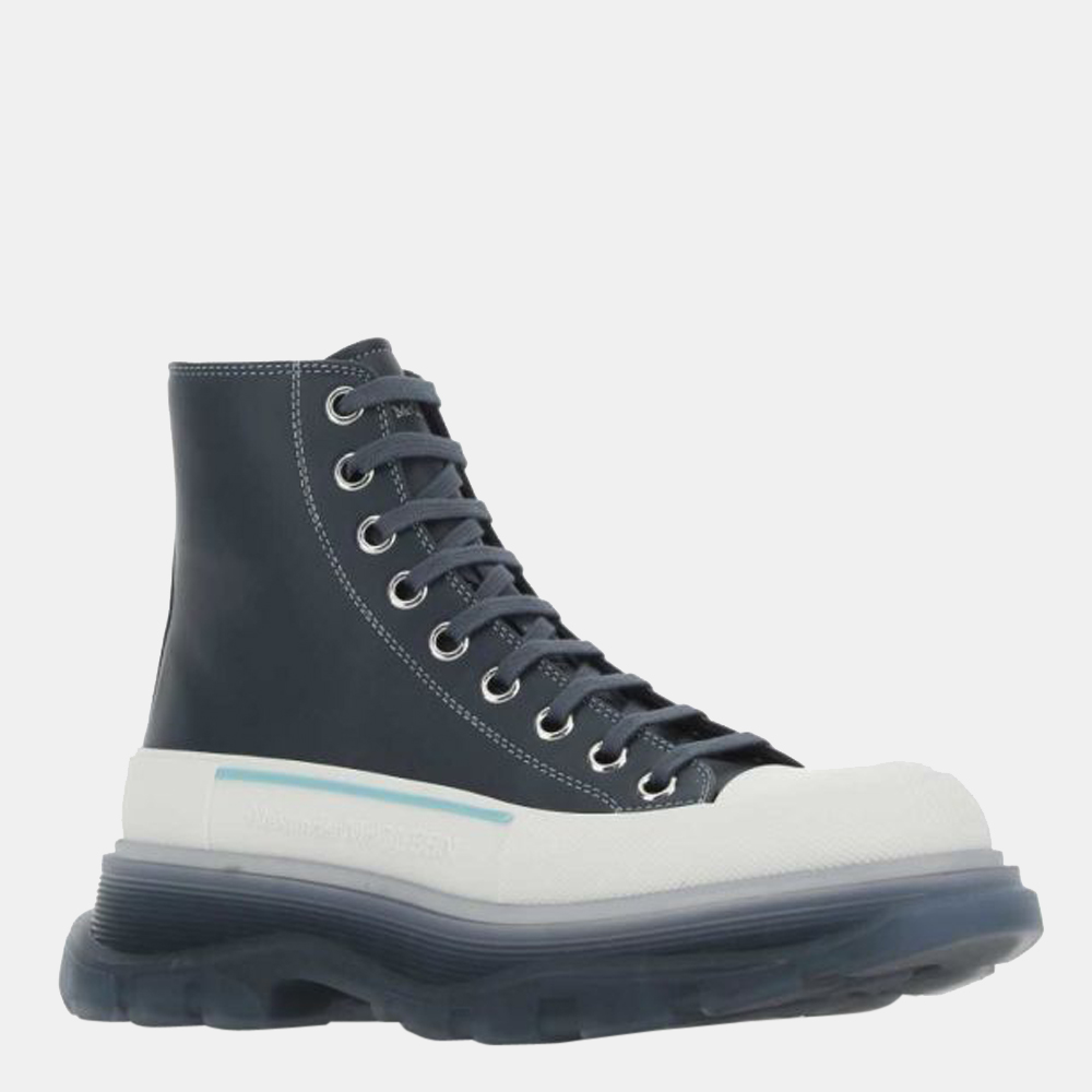 

Alexander Mcqueen Blue Leather Tread Slick Boots Size EU