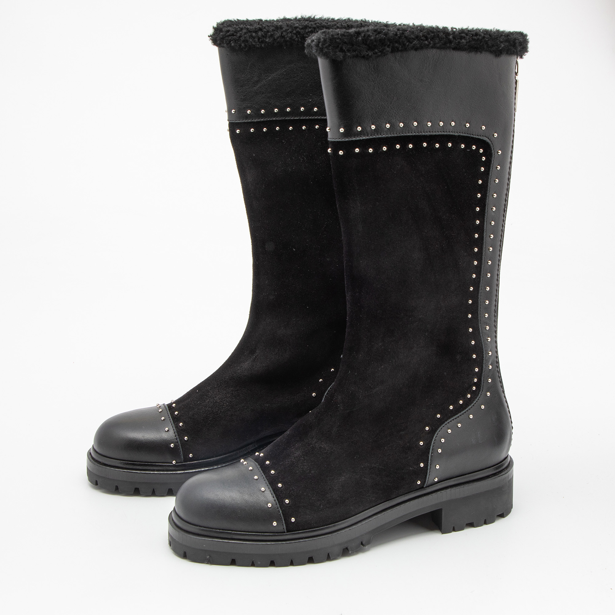 

Alexander McQueen Black Suede and Leather Lined Mid Calf Boots Size