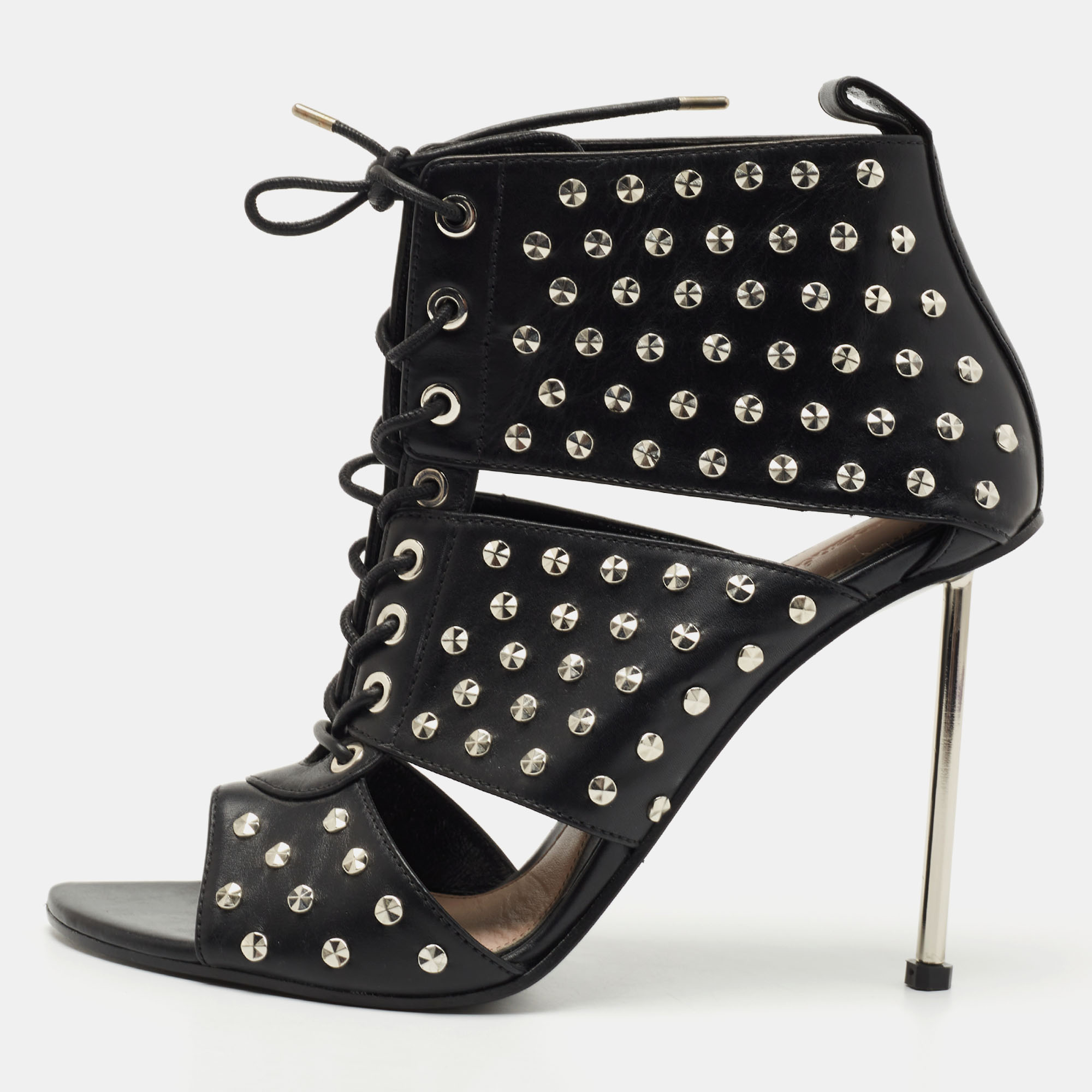 Pre Owned Alexander McQueen Black Studded Leather Cutout Sandals Size 41