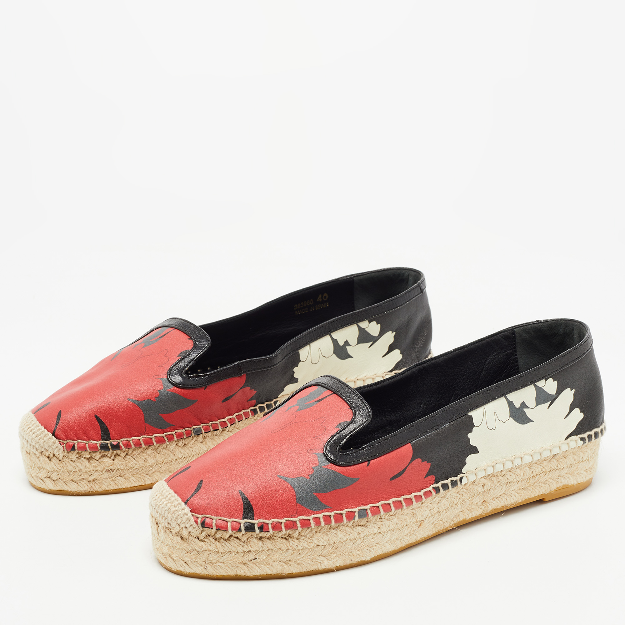 

Alexander McQueen Multicolor Floral Printed Leather Espadrille Platform Flats Size