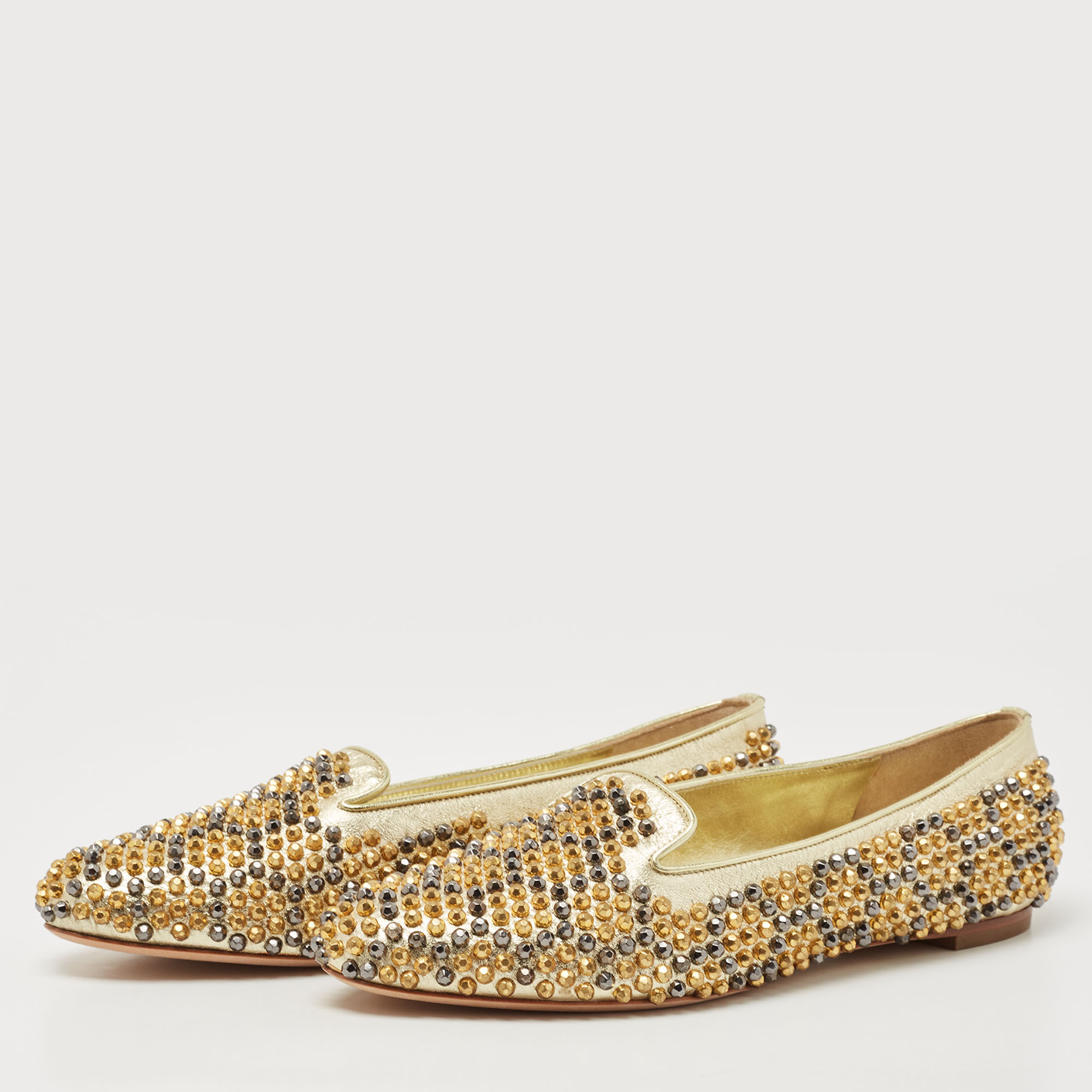 

Alexander McQueen Gold Leather Embellished Smoking Slippers Size, Metallic