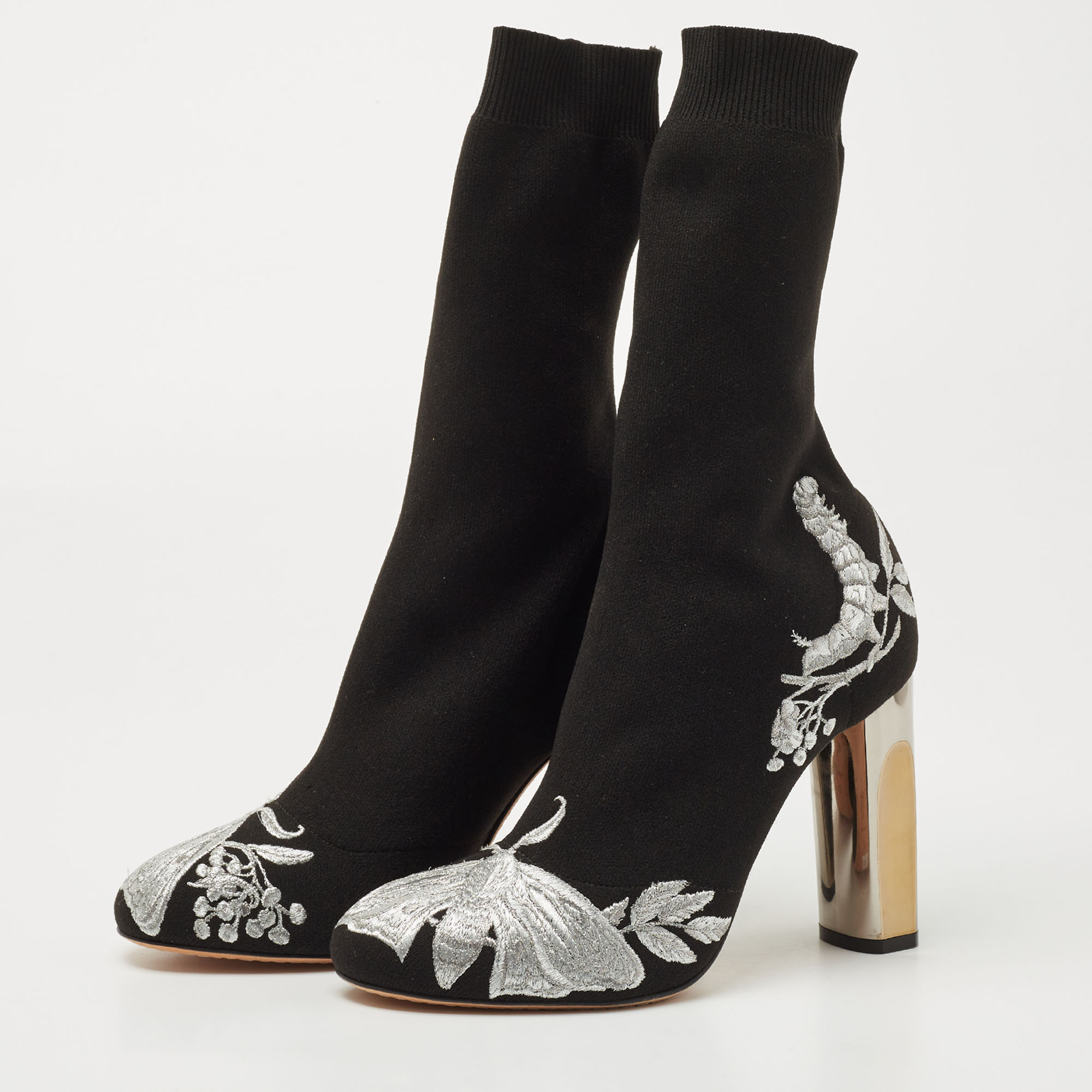 

Alexander McQueen Black Knit Fabric Ankle Boots Size