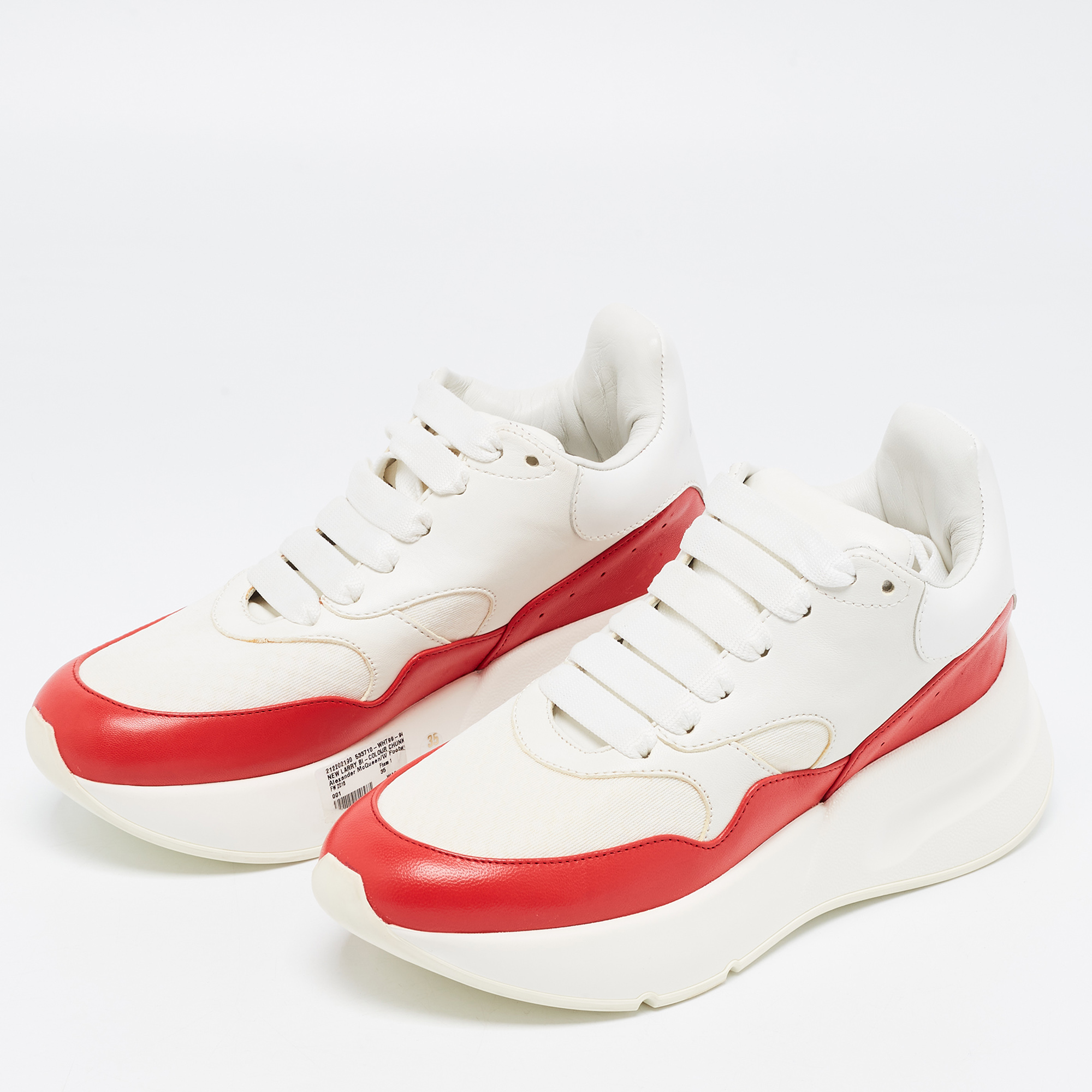 

Alexander McQueen White/Red Leather And Canvas Larry Low Top Sneakers Size