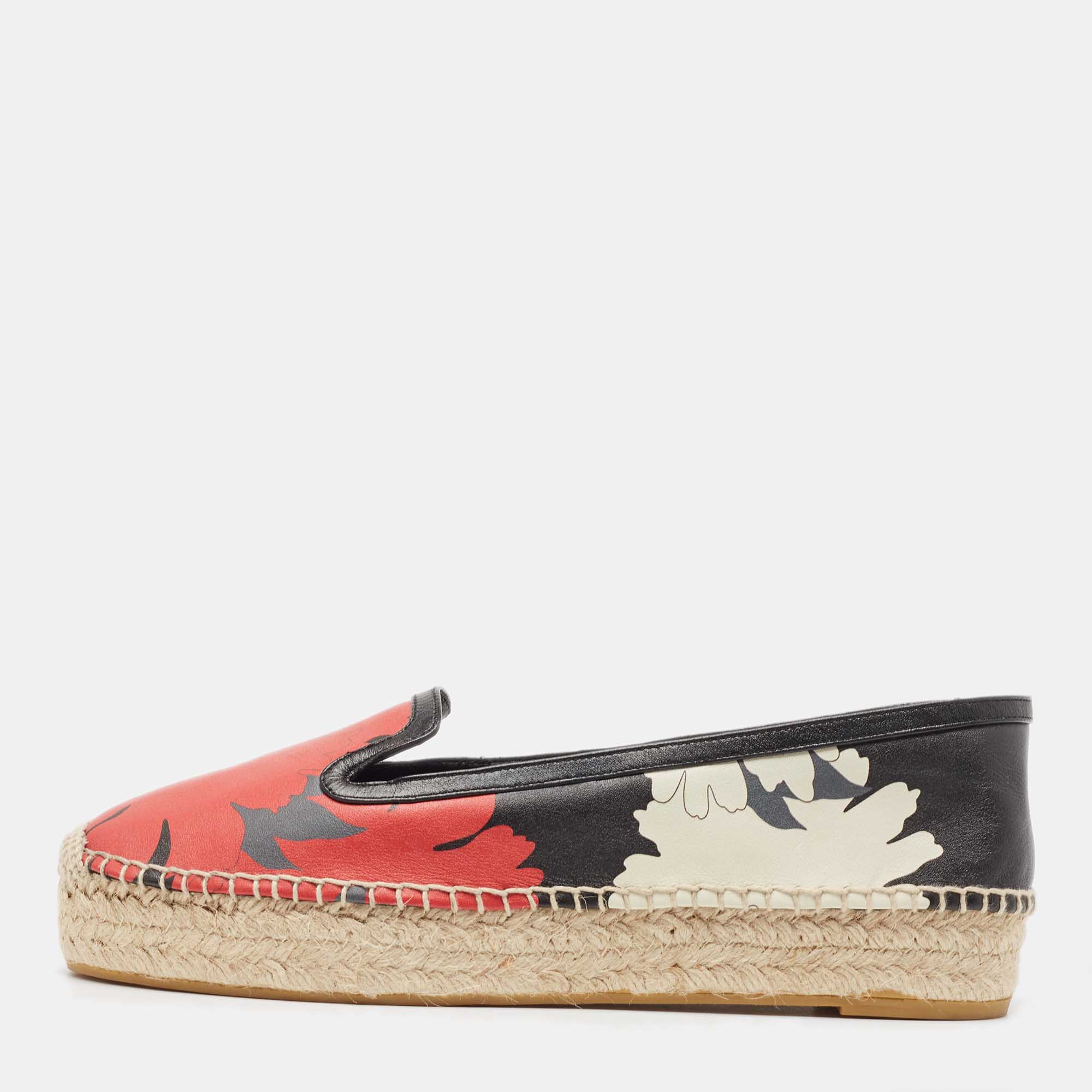 Pre-owned Alexander Mcqueen Tricolor Leather Espadrille Flats Size 40 In Multicolor