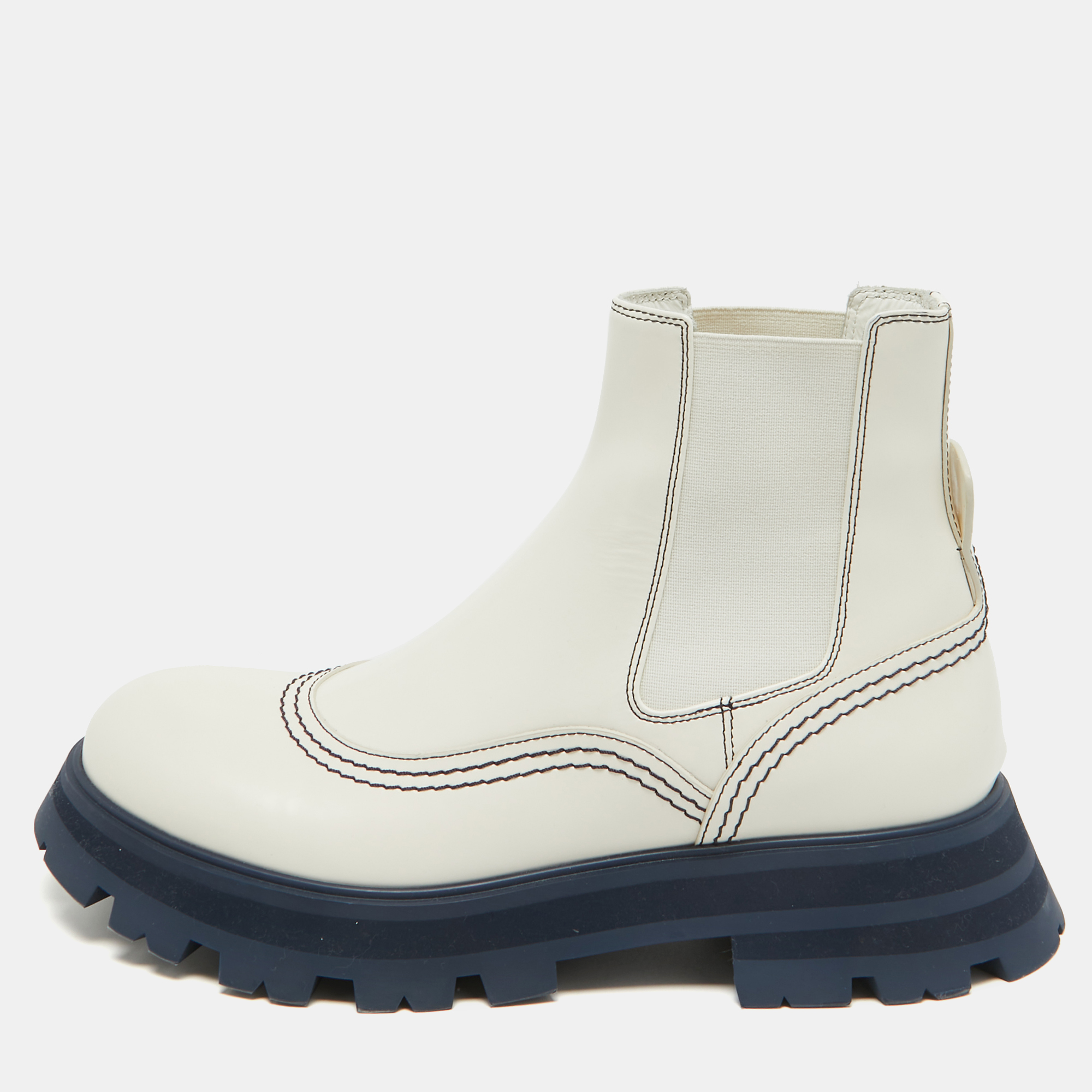 Pre-owned Alexander Mcqueen White Leather Wander Chelsea Boots Size 40