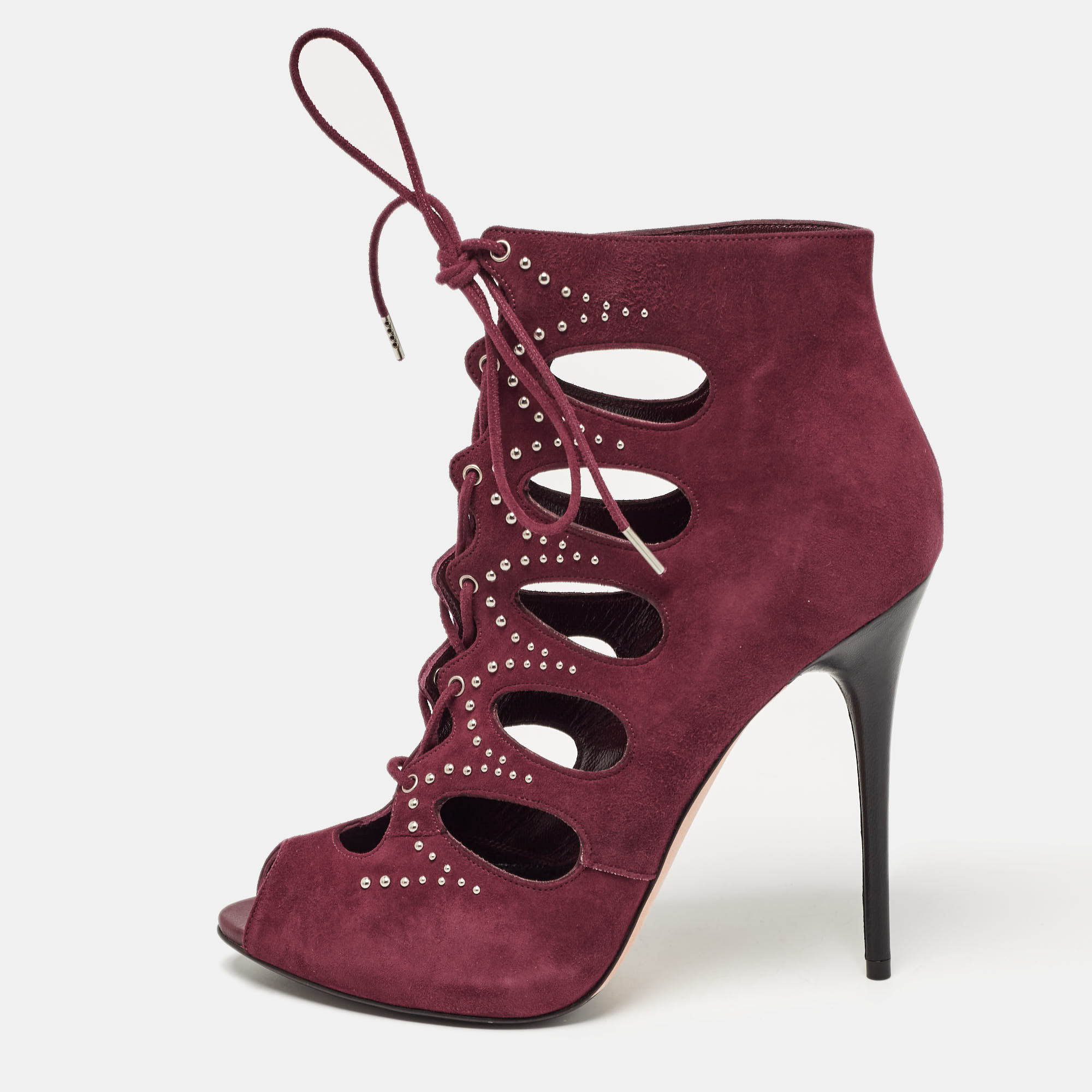 

Alexander McQueen Burgundy Suede Cut Out Studded Sandals Size